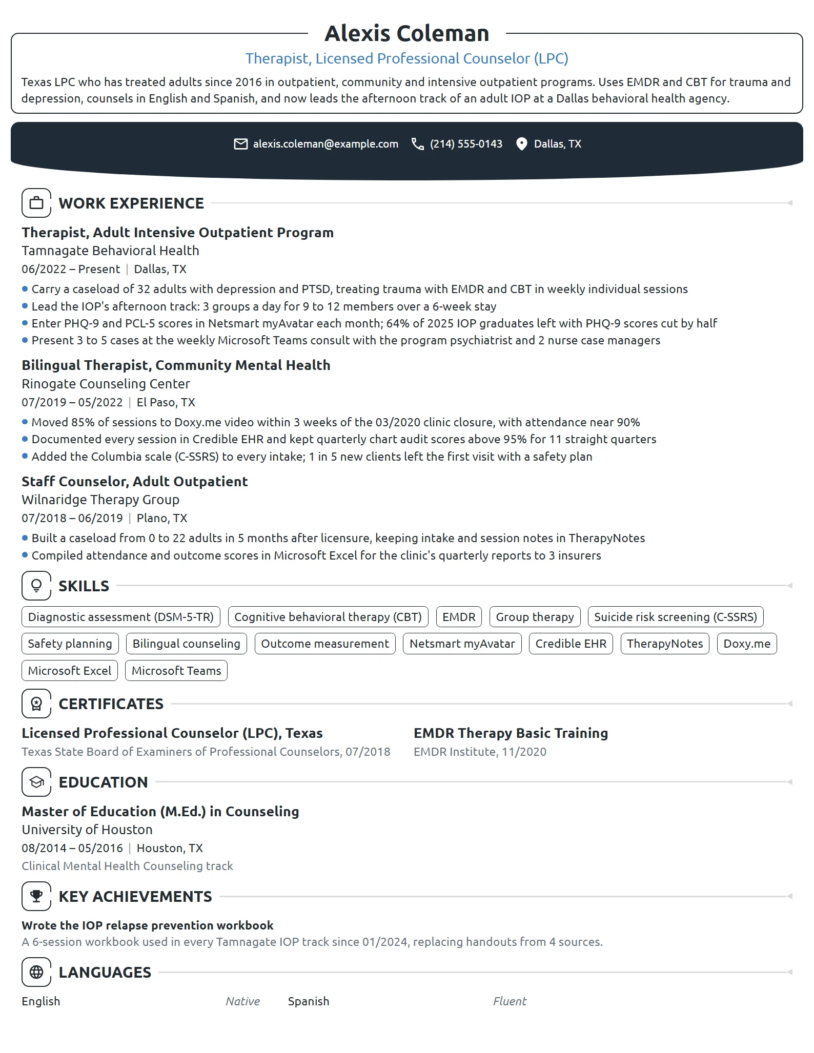 Therapist resume example
