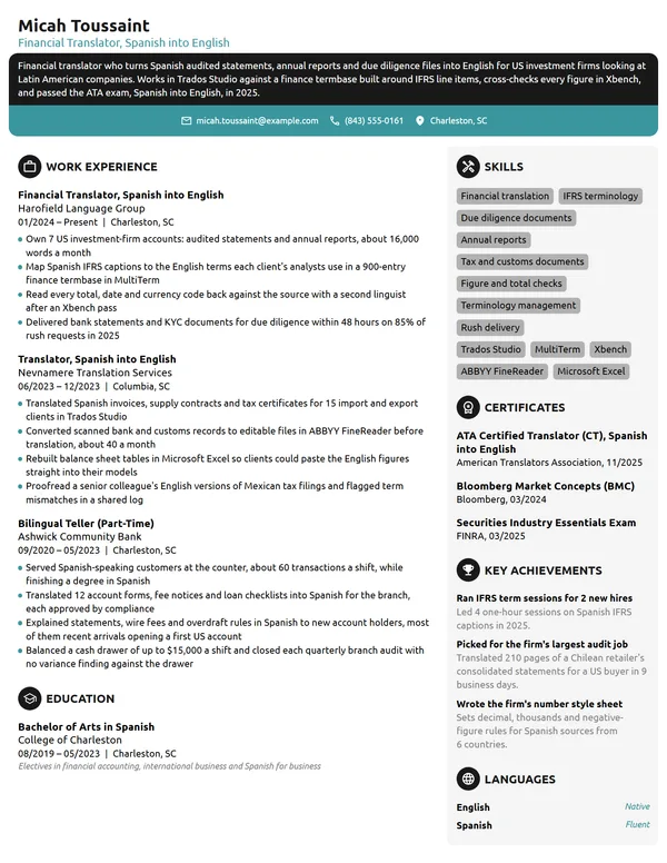 Financial Translator resume example