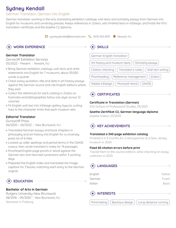 German Translator resume example