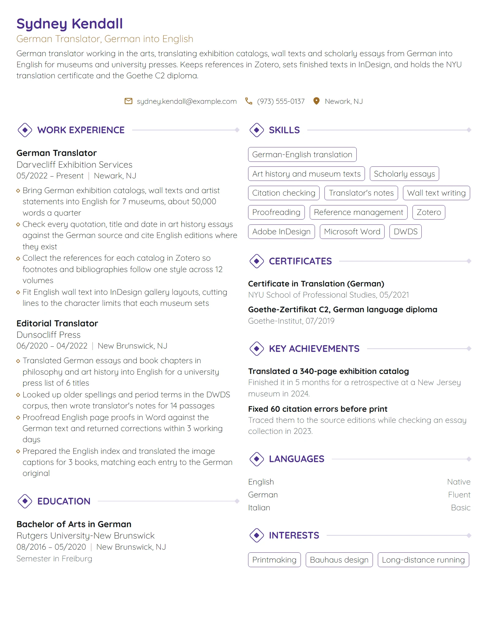 German Translator resume example