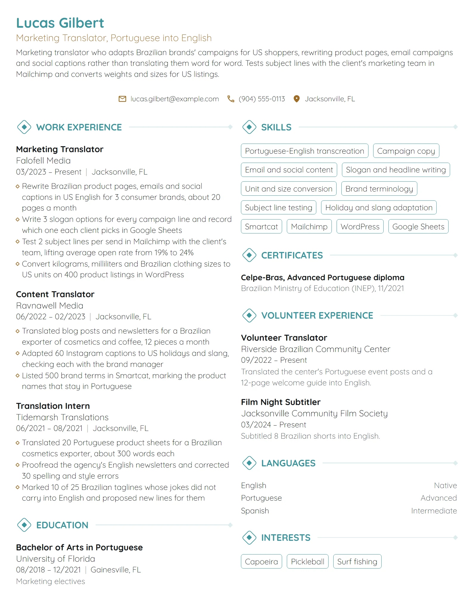 Marketing Translator resume example