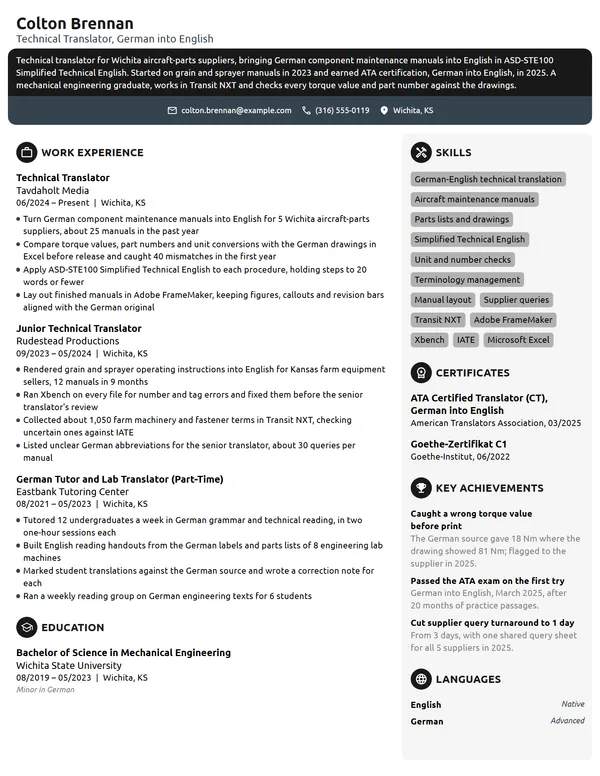 Technical Translator resume example