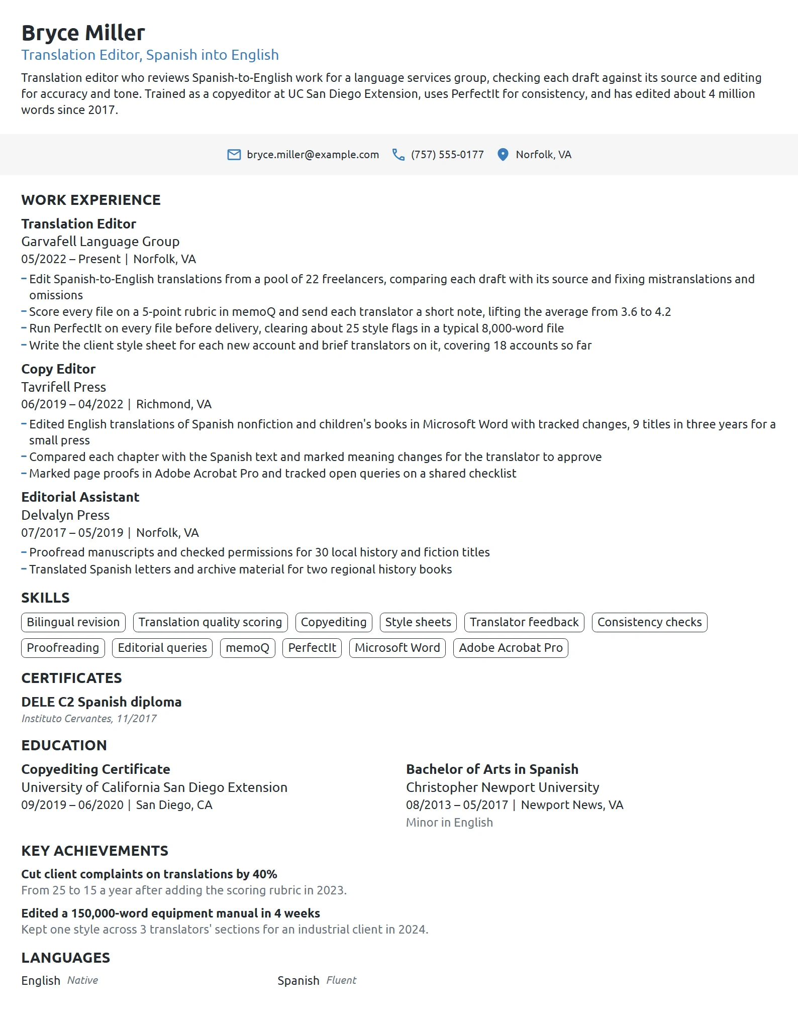 Translation Editor resume example