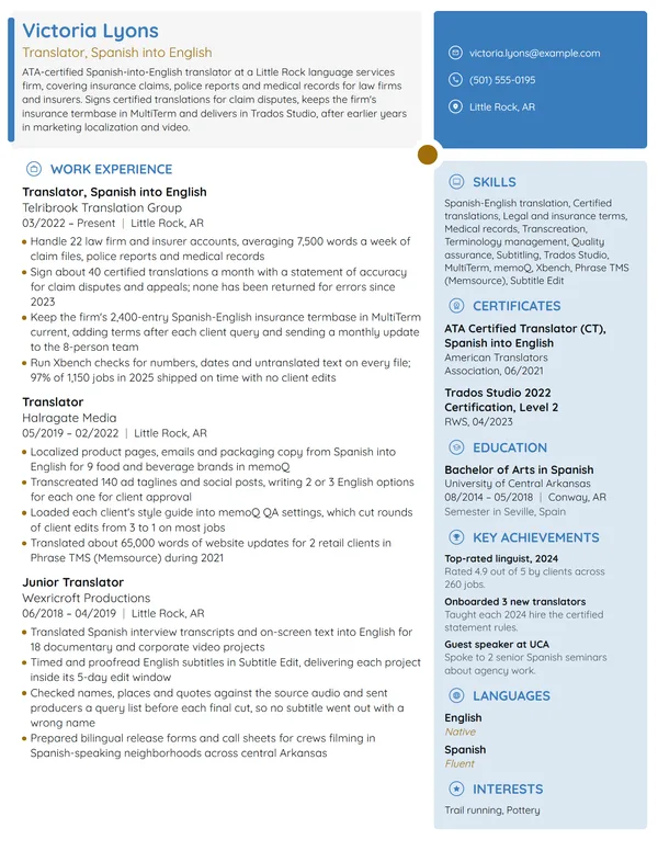 Translator resume example