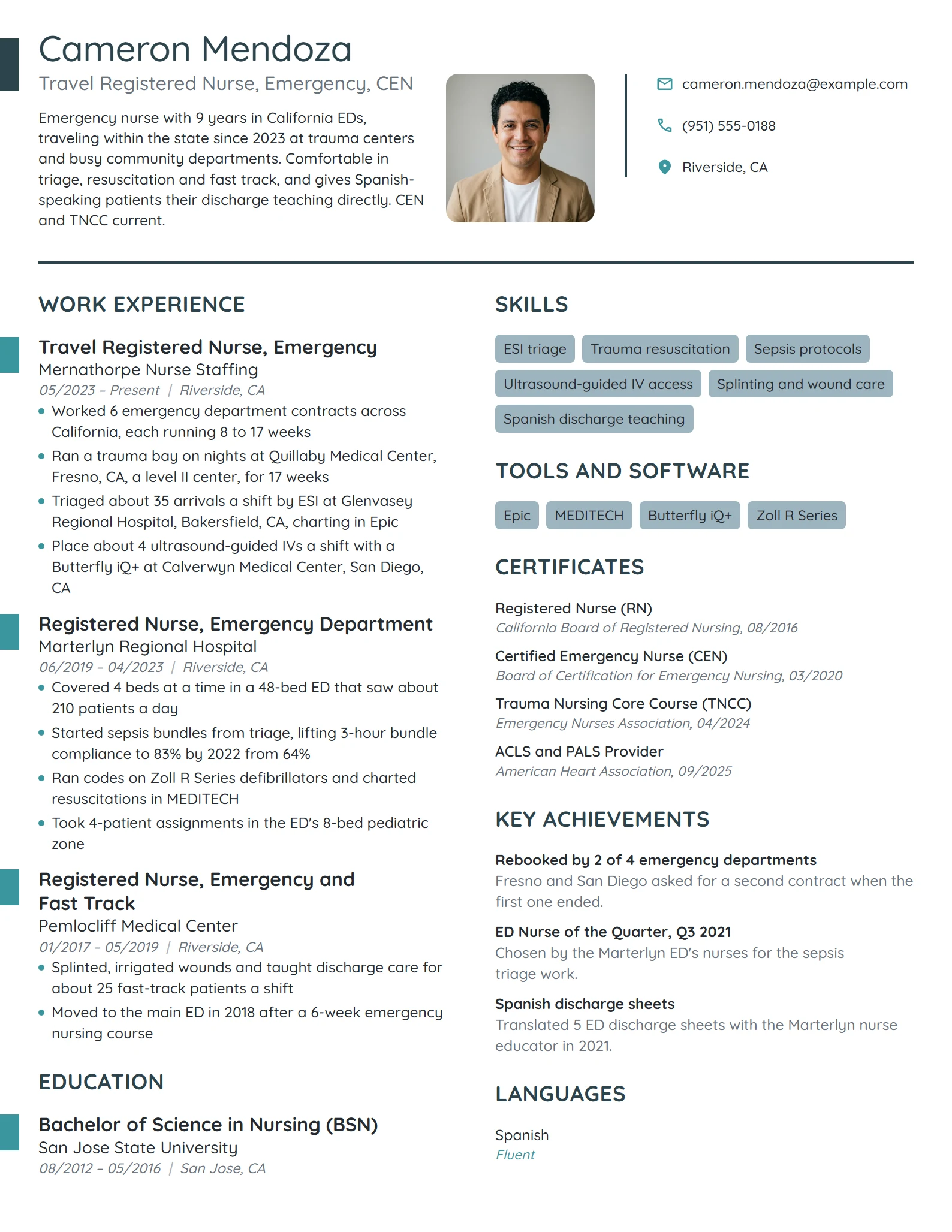 ER Travel Nurse resume example
