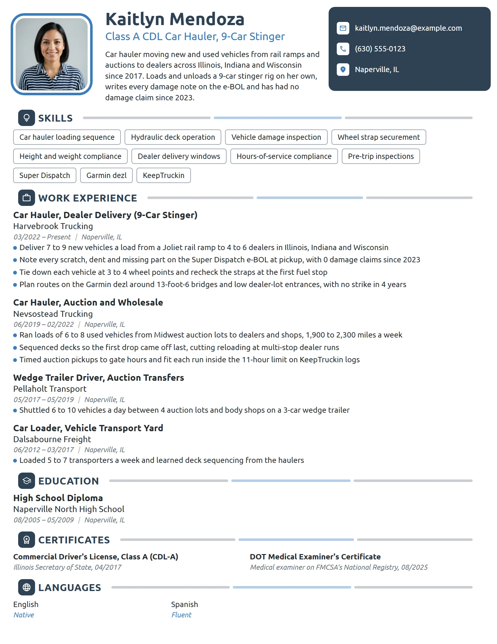 Car Hauler resume example