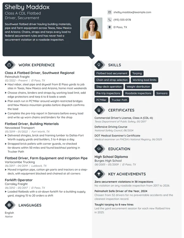 Flatbed Truck Driver resume example
