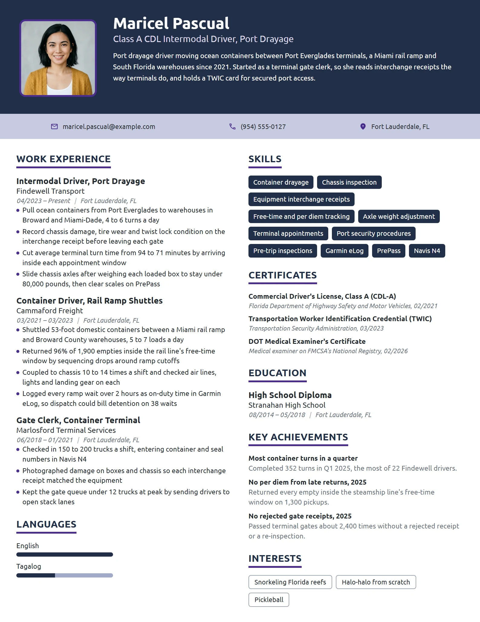 Intermodal Truck Driver resume example