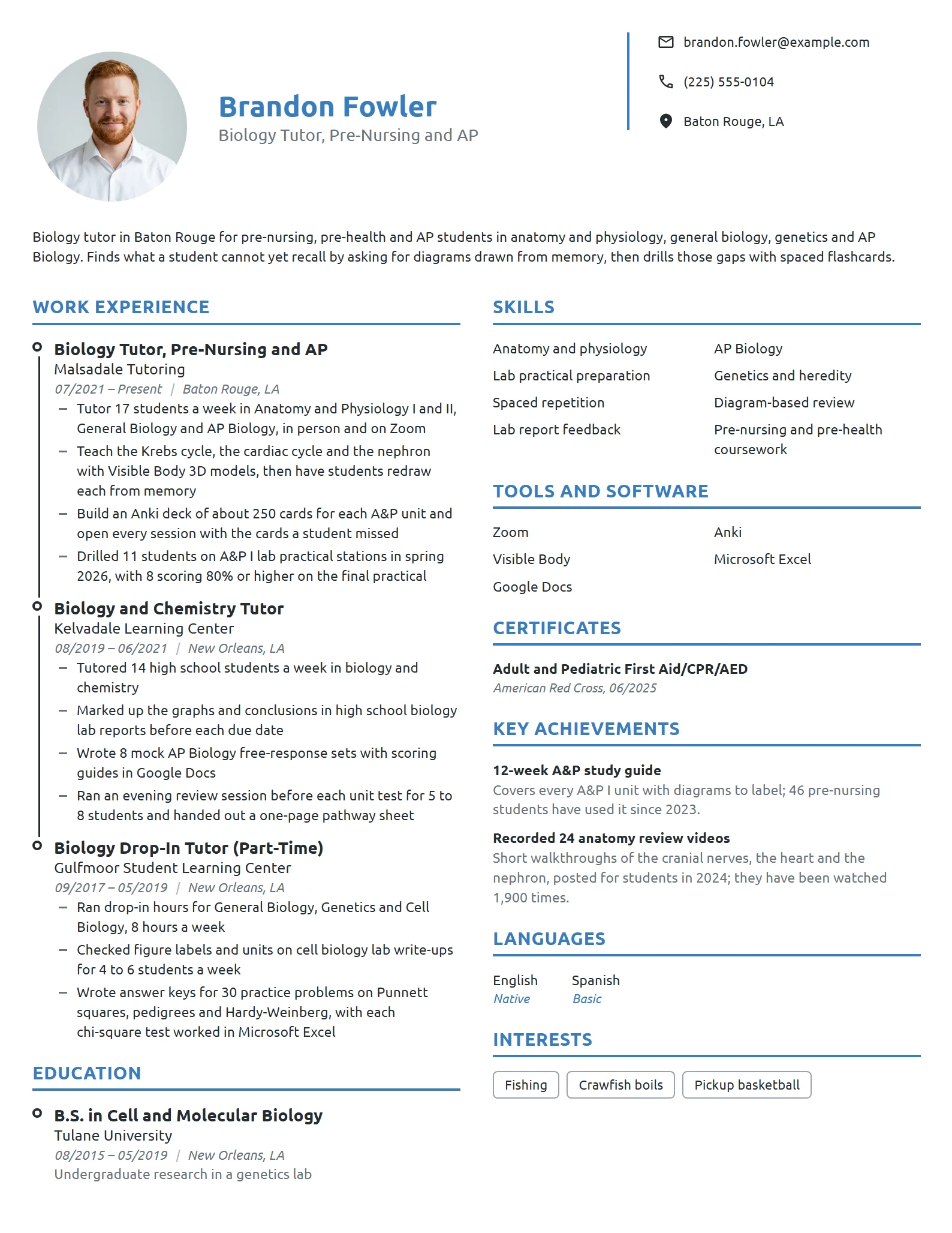 Biology Tutor resume example