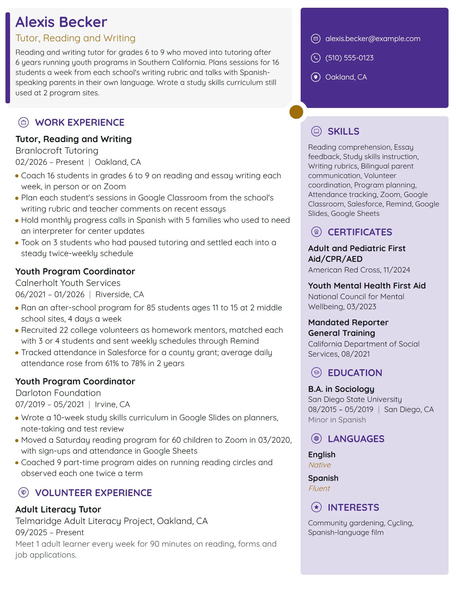 Career Change Tutor resume example