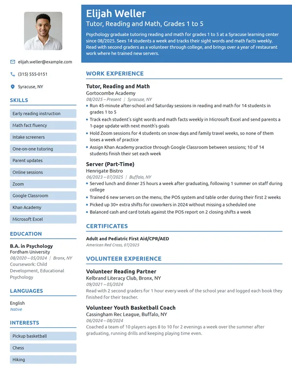 Entry-Level Tutor resume example