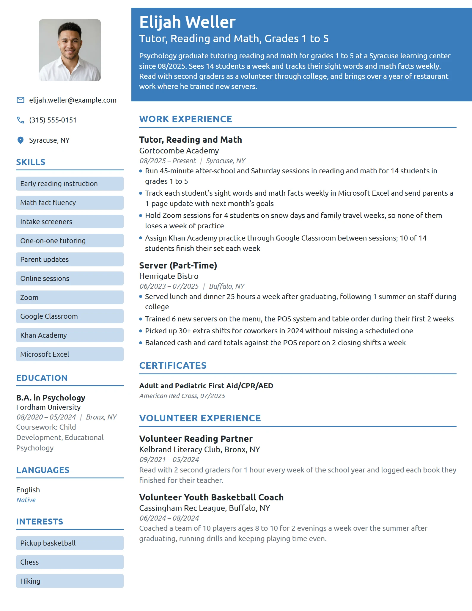 Entry-Level Tutor resume example
