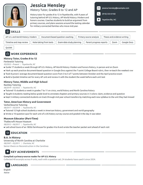 History Tutor resume example