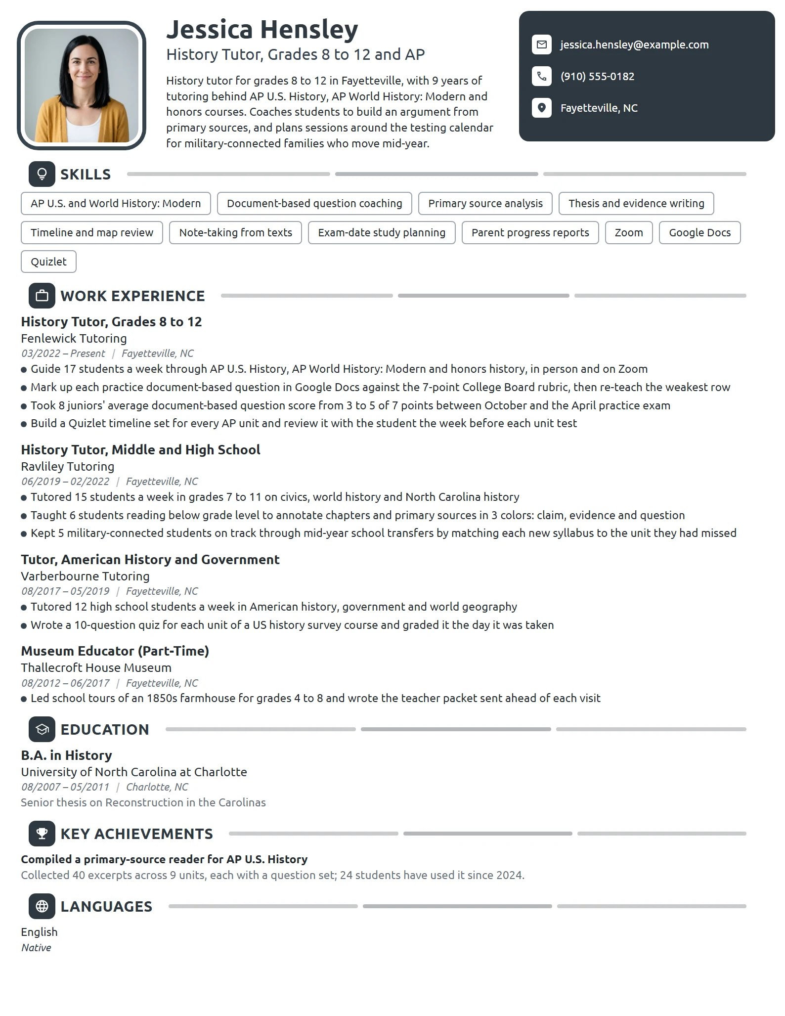 History Tutor resume example