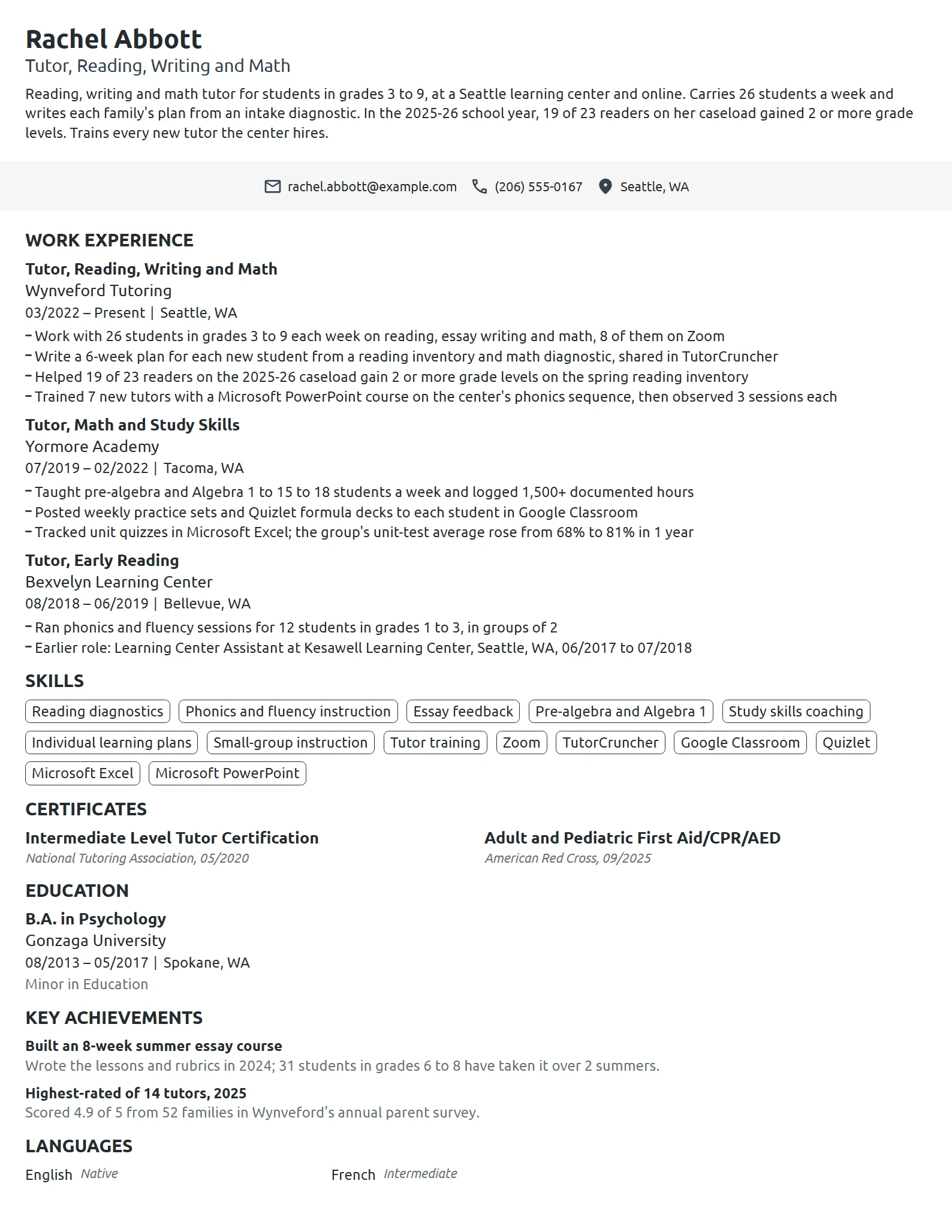 Tutor resume example