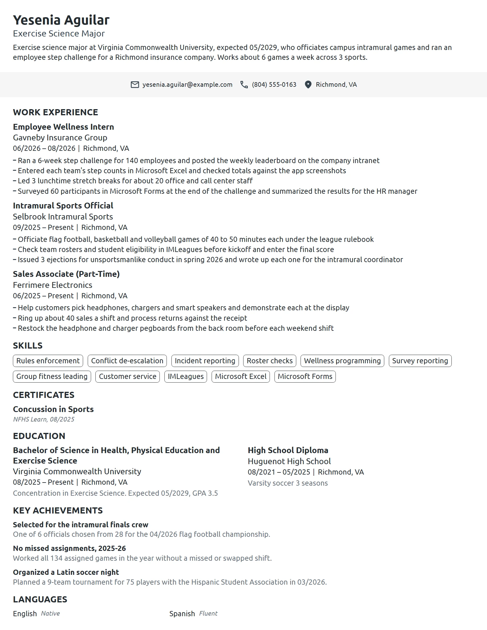 Intramural Sports Official resume example