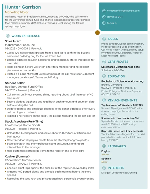 Student Caller resume example