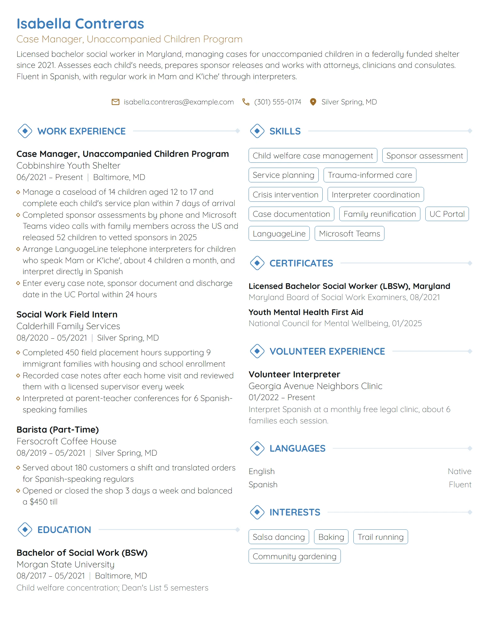 US Health and Human Services Case Manager resume example