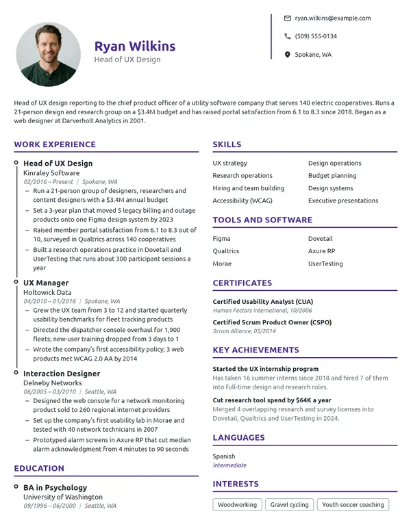 Head of UX Design resume example