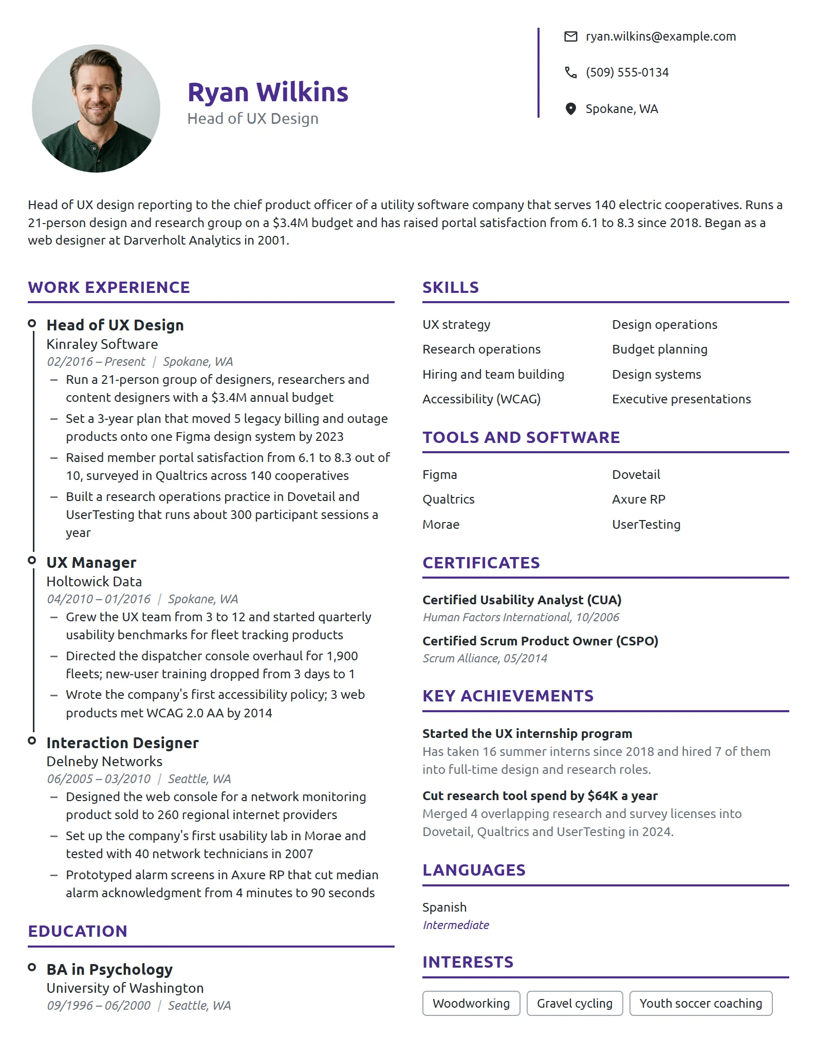 Head of UX Design resume example