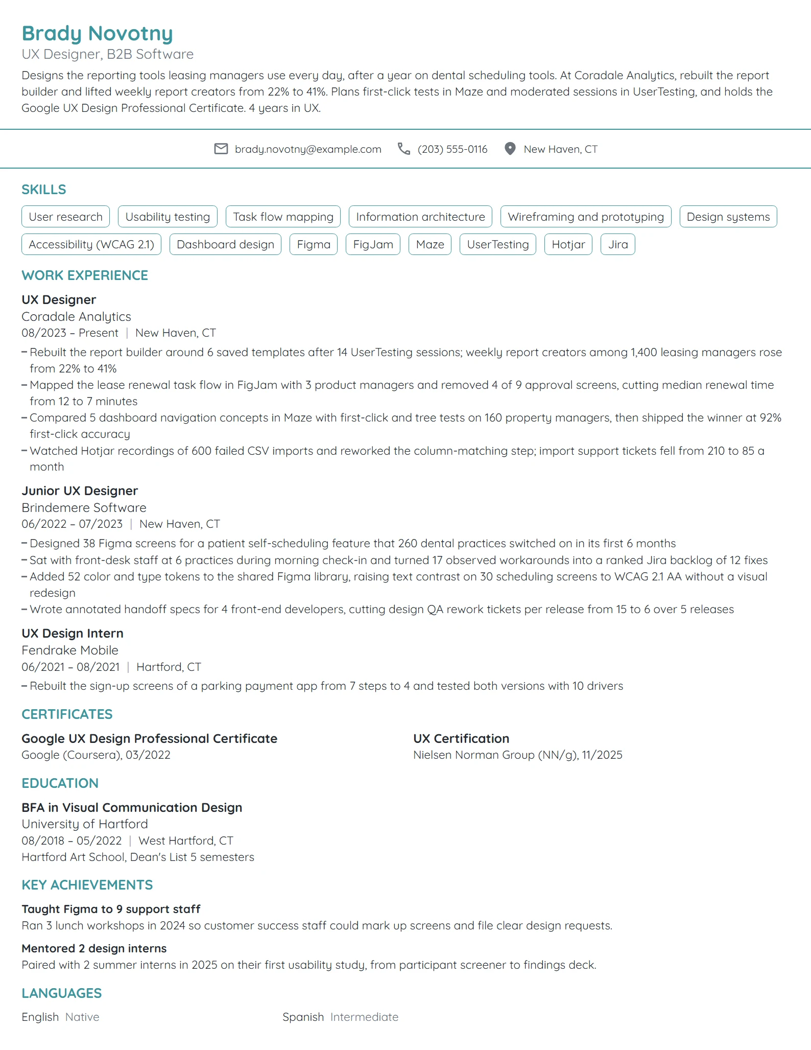 UX Designer resume example