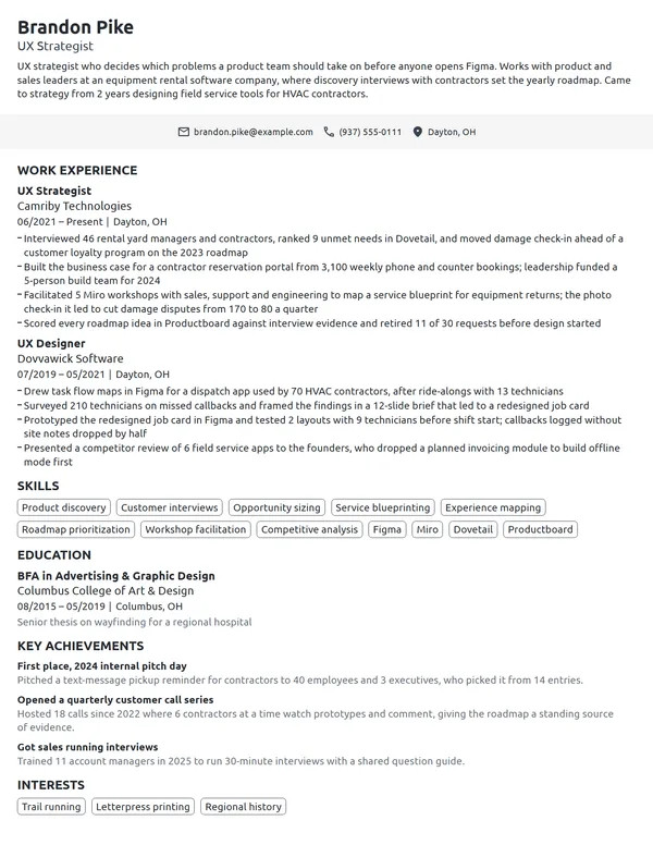 UX Strategist resume example