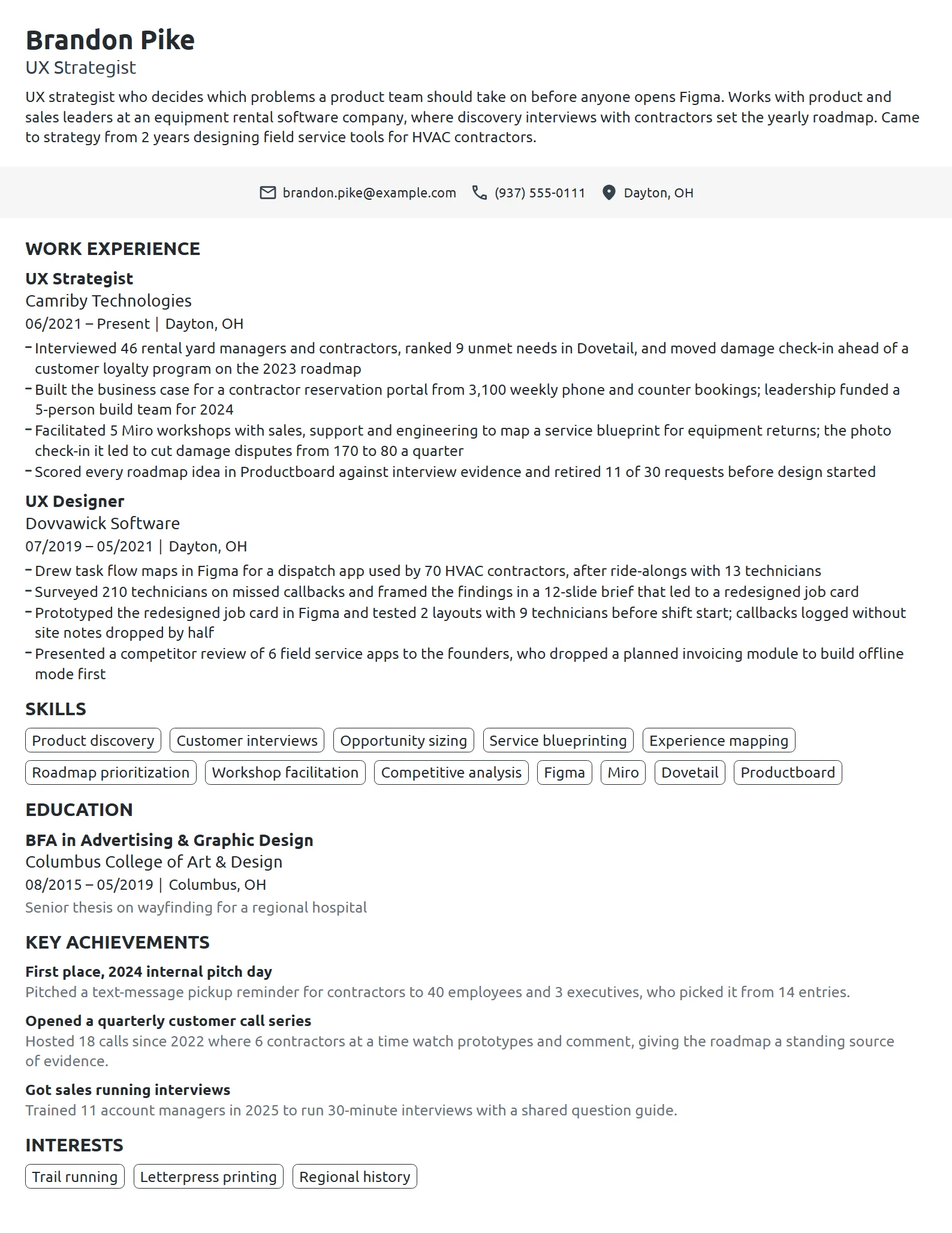 UX Strategist resume example