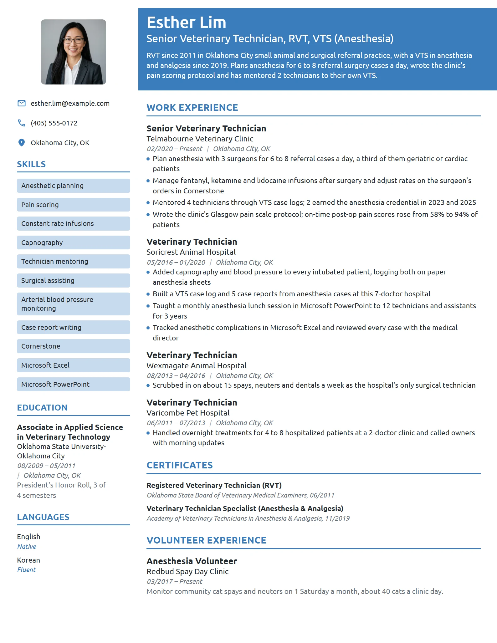 Senior Veterinary Technician resume example