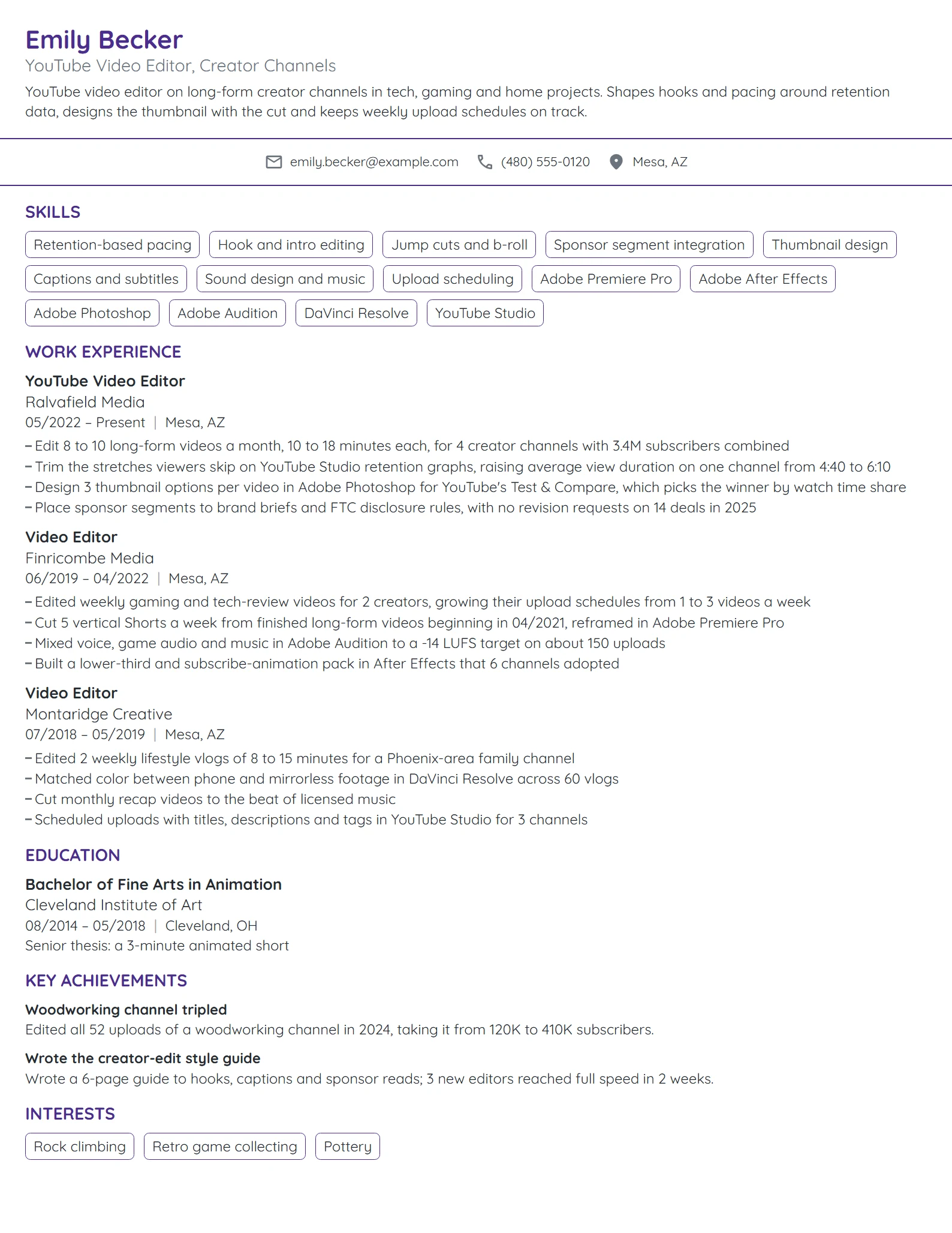 YouTube Video Editor resume example