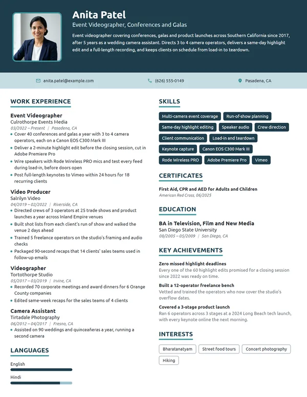 Event Videographer resume example