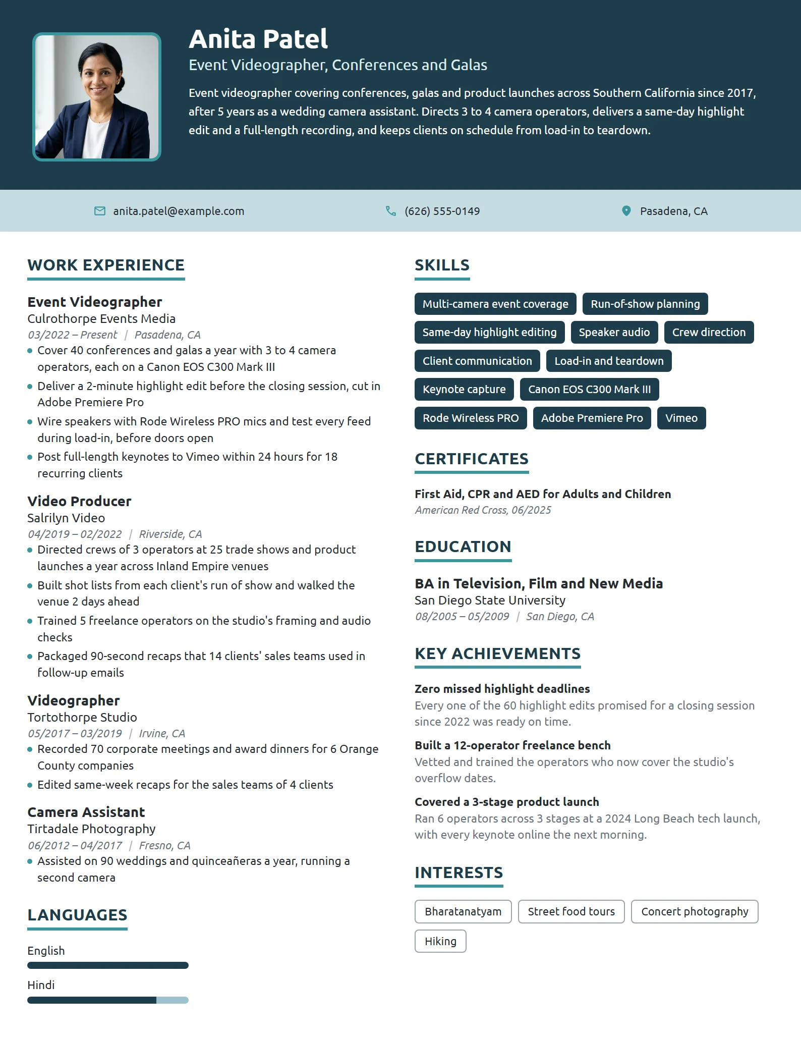 Event Videographer resume example