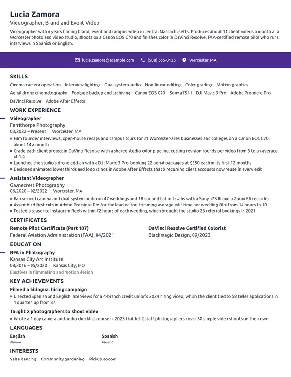 Videographer resume example