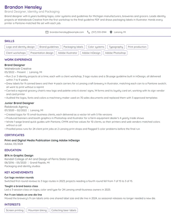 Brand Designer resume example