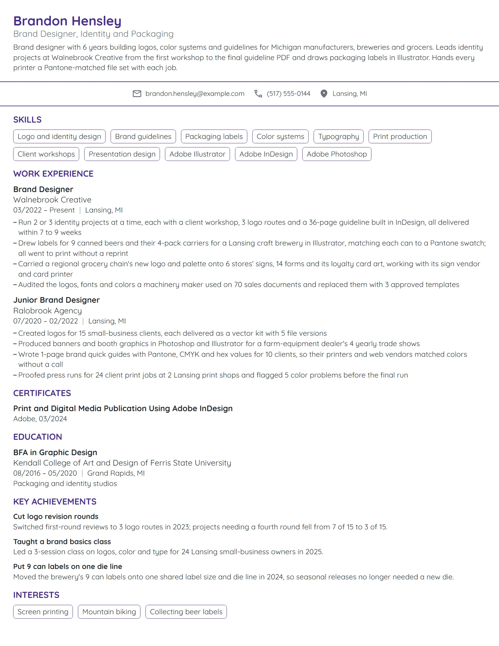Brand Designer resume example