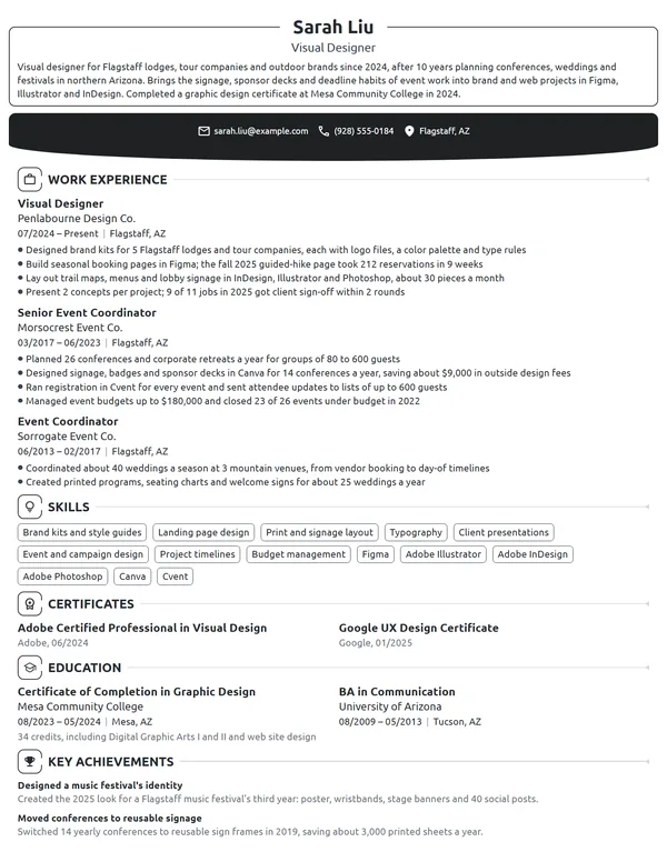 Career Change Visual Designer resume example