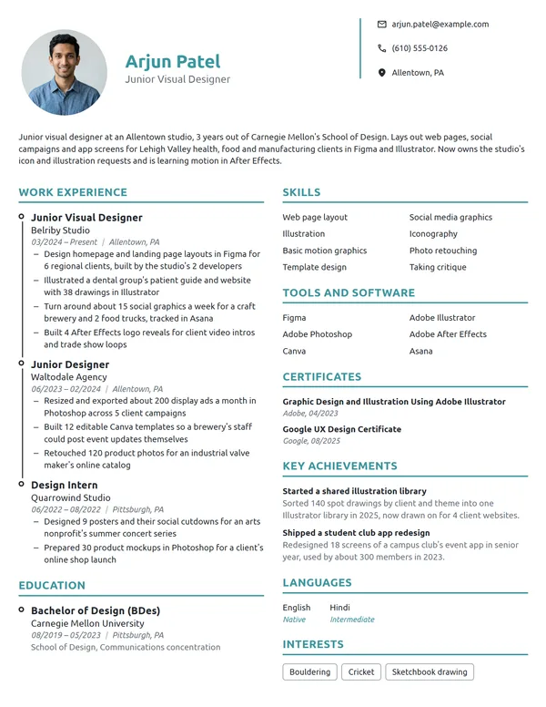 Junior Visual Designer resume example