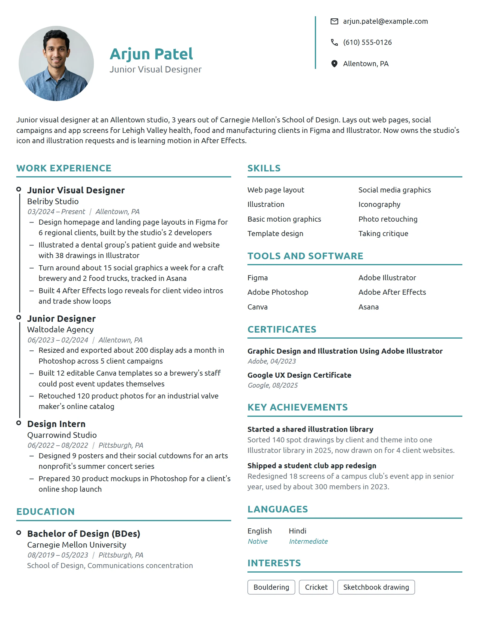 Junior Visual Designer resume example