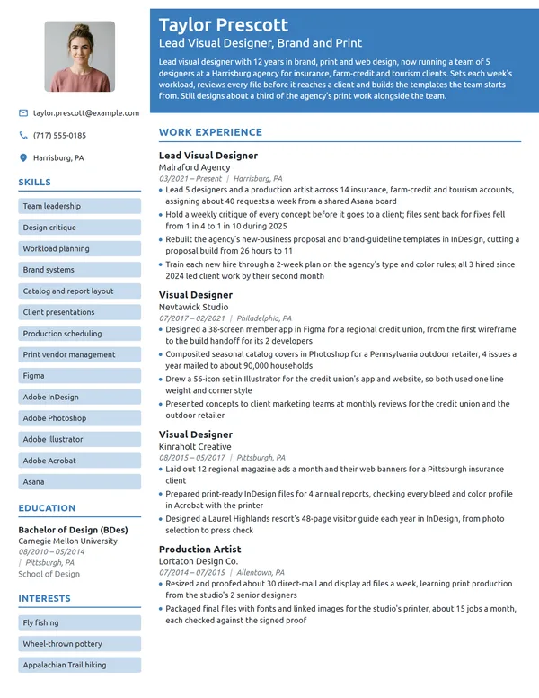 Lead Visual Designer resume example