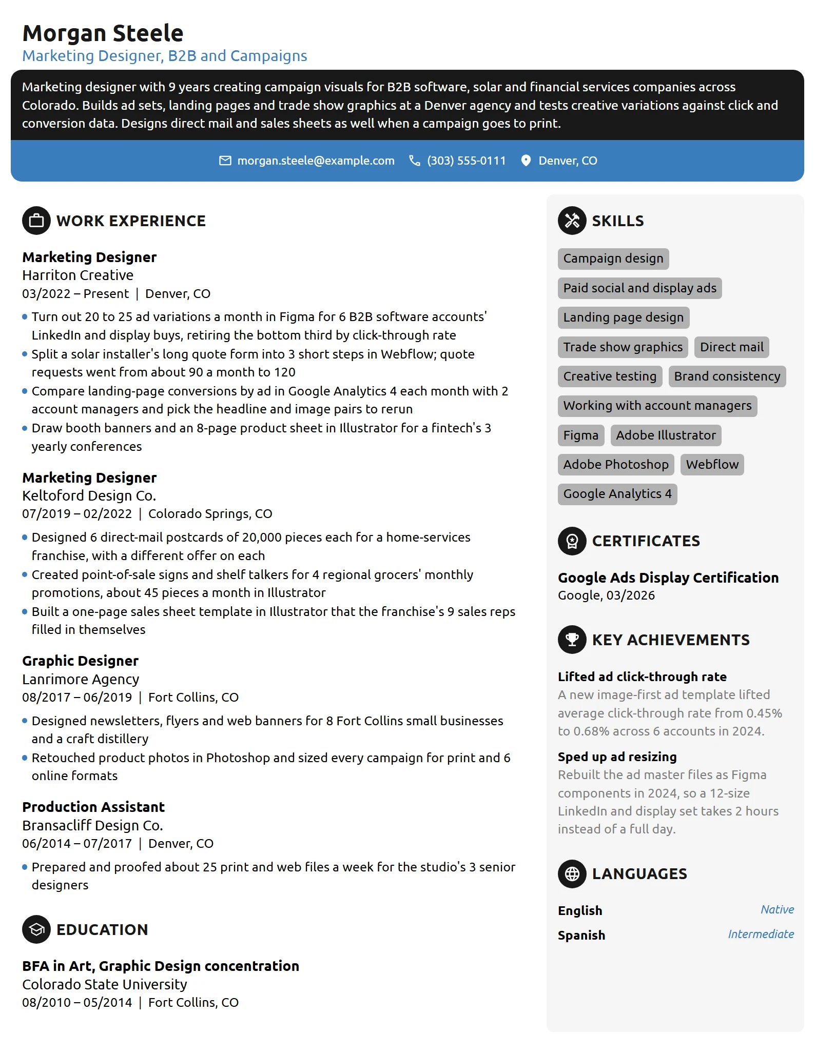 Marketing Designer resume example
