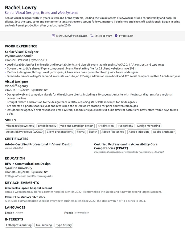 Senior Visual Designer resume example