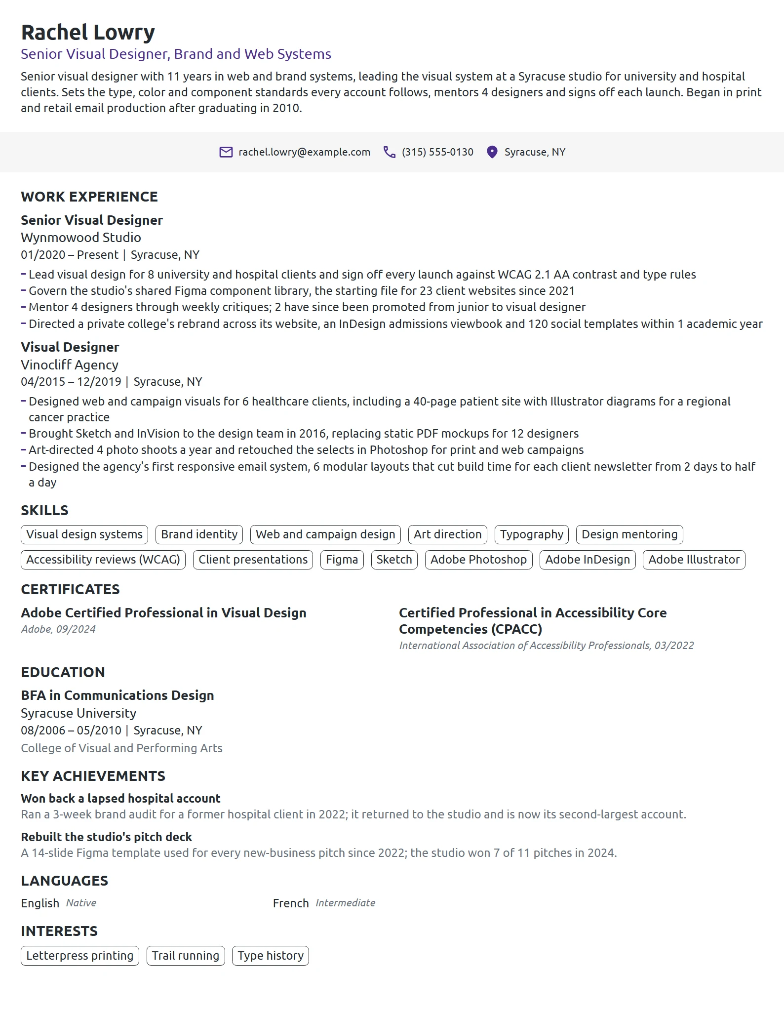 Senior Visual Designer resume example