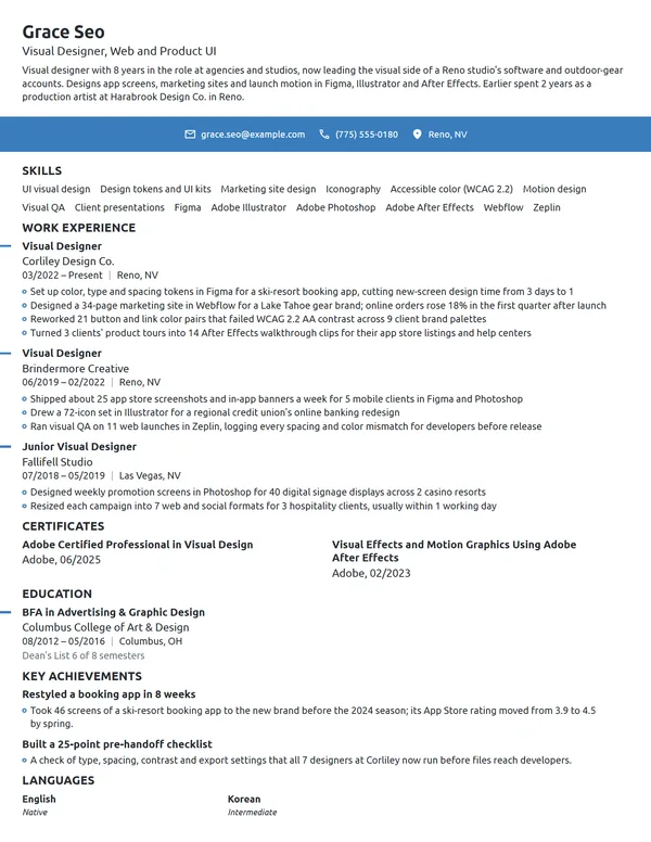 Visual Designer resume example