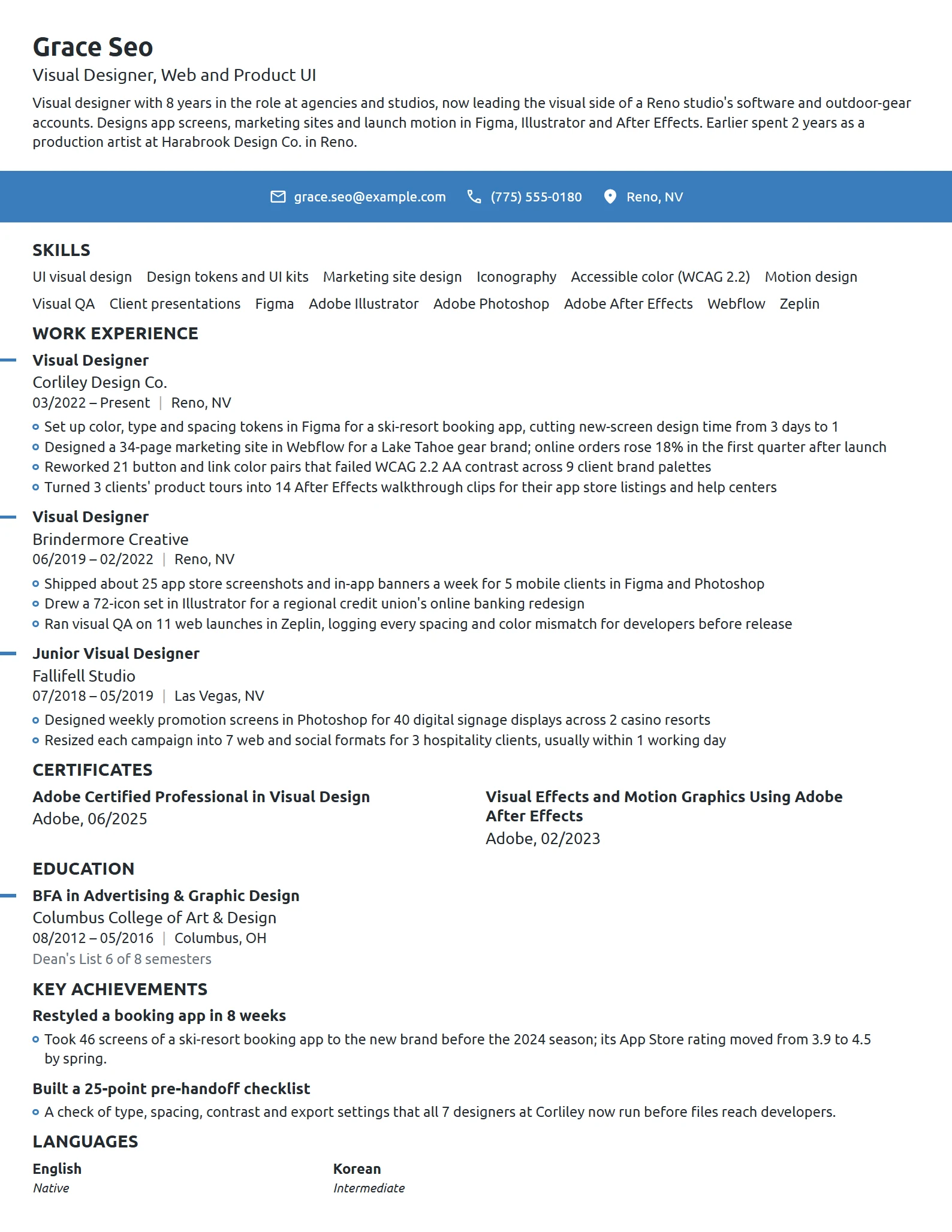 Visual Designer resume example