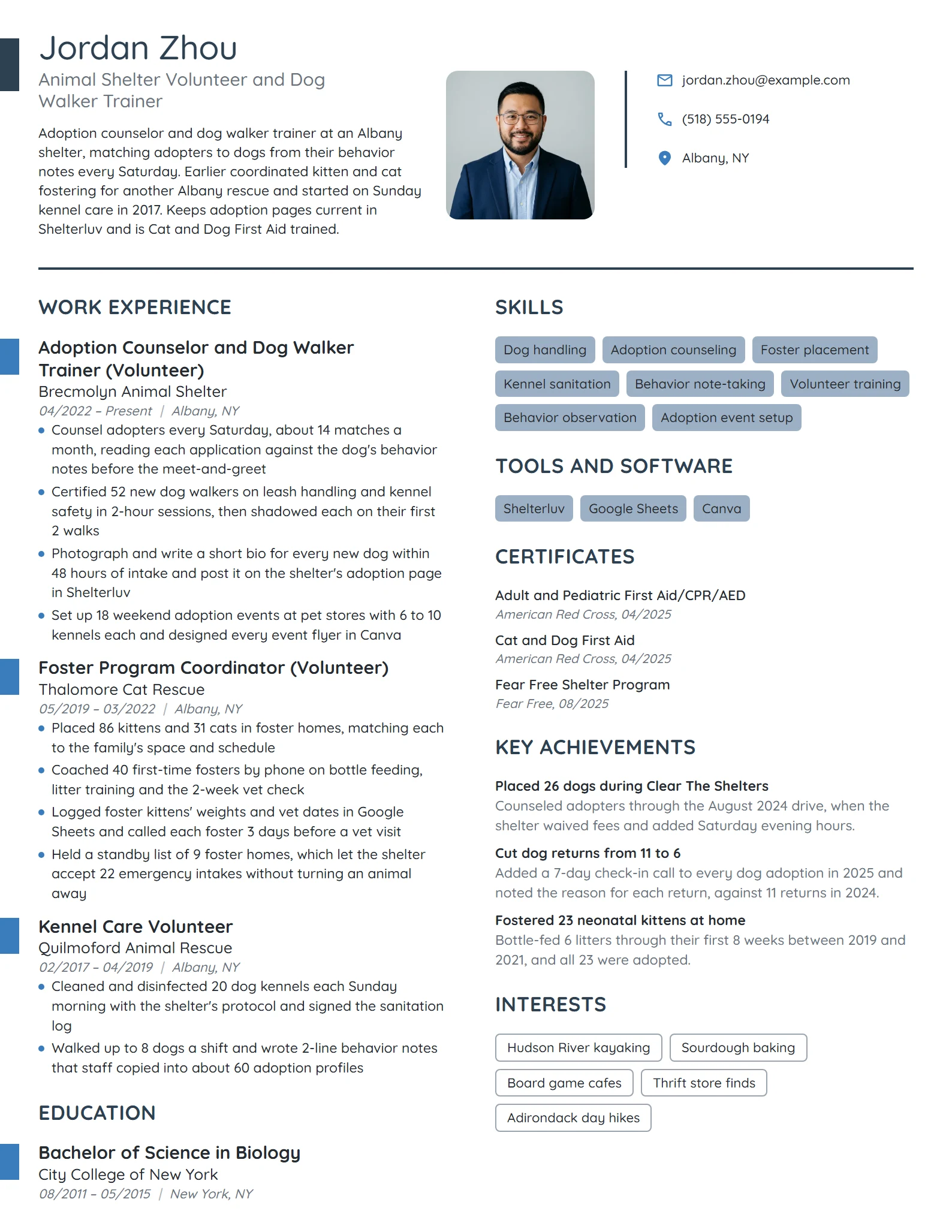 Animal Shelter Volunteer resume example