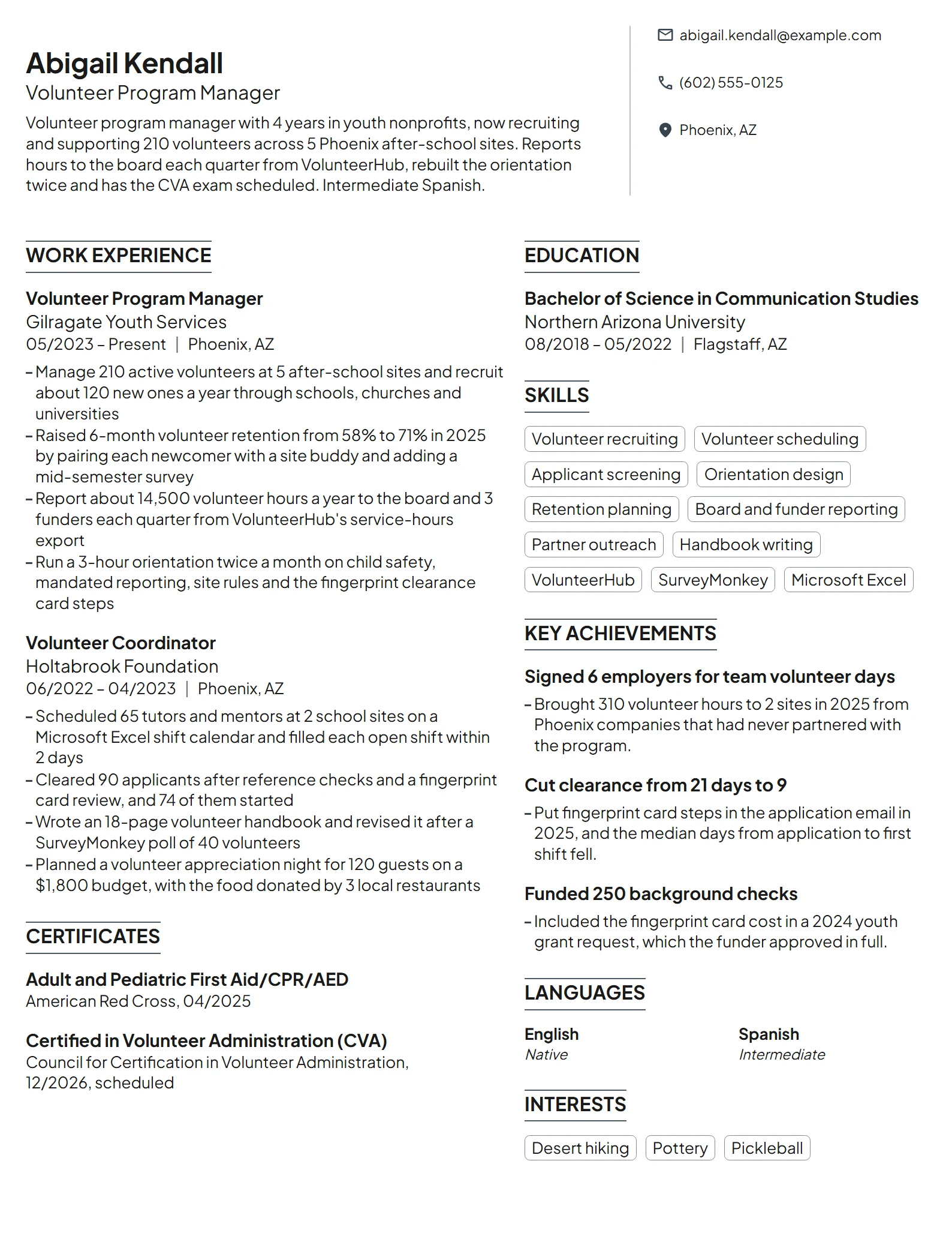 Volunteer Program Manager resume example
