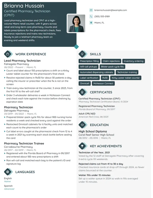 Walmart Pharmacy Technician resume example