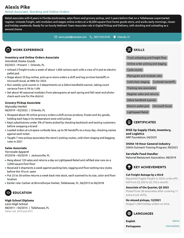 Walmart resume example