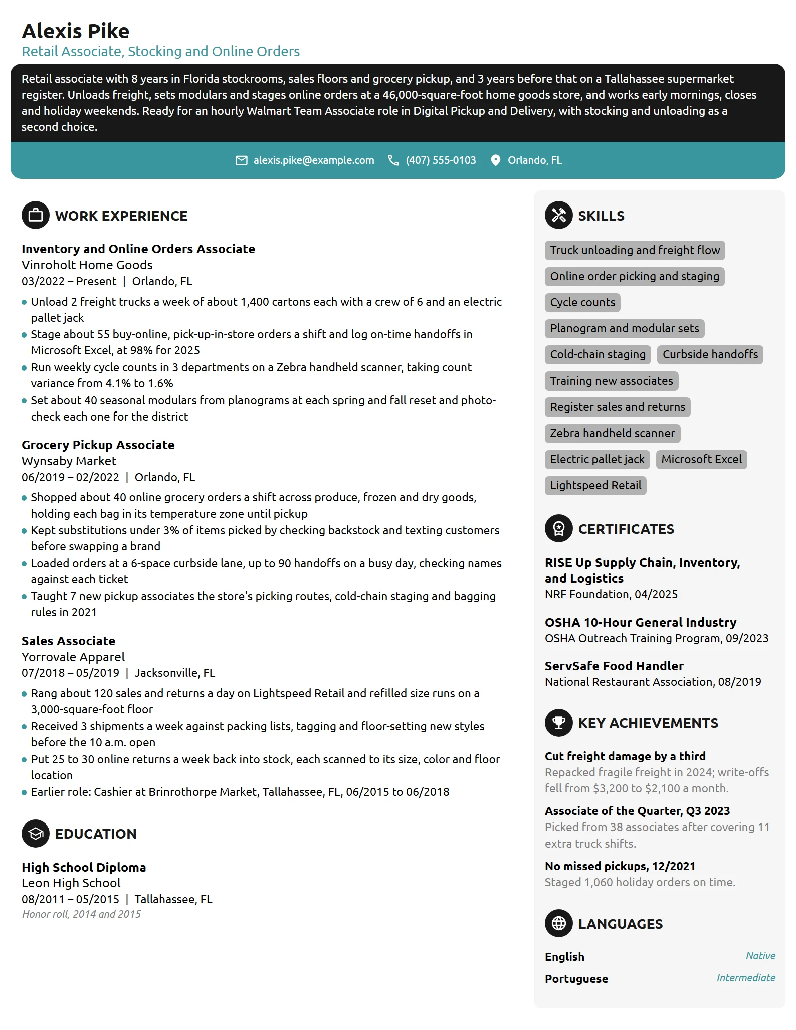Walmart resume example