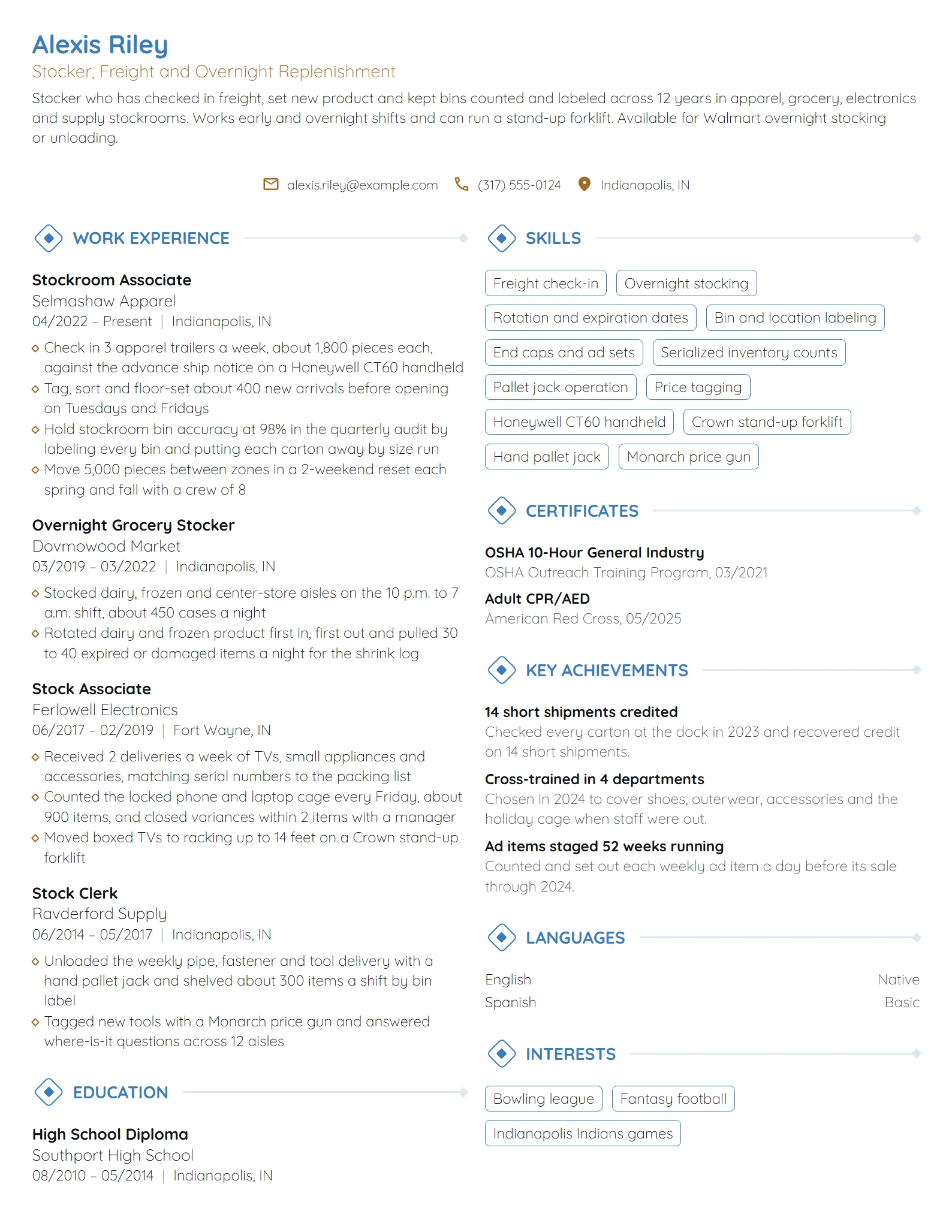 Walmart Stocker resume example