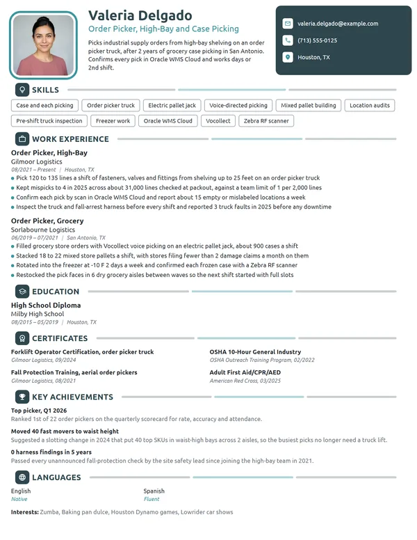 Order Picker resume example